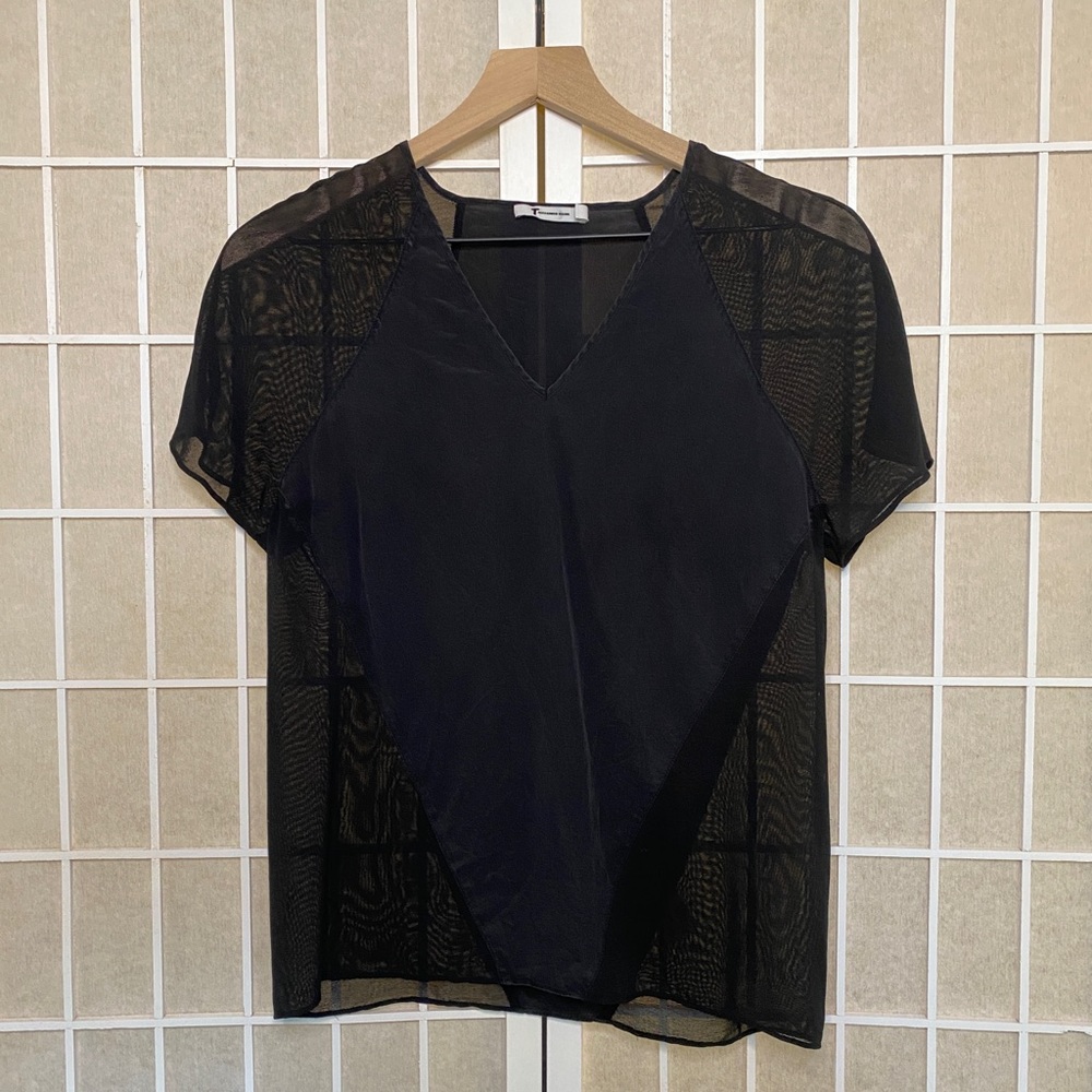 T by Alexander Wang black silk semi-sheer t-shirt